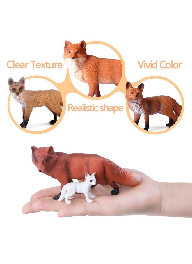 8Pcs Fox Toy Figures Arctic Fox And Red Foxes Figurines Set Fox Family Forest Animals Figures Woodland Animal Figurines Miniature Fox Animals Toys Cake Topper For Woodland Theme Birthday Party