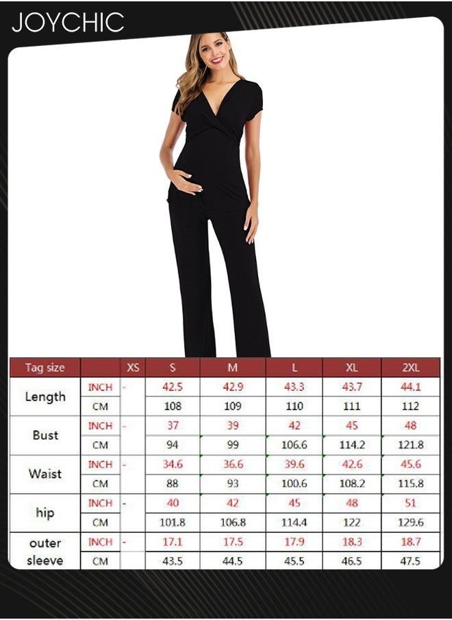 2-piece Solid Color Maternity Women Modal Loose Comfortable and Breathable Pajama Set Spring and Summer Autumn Short-sleeved Trousers Sleepwear Home Clothes Black