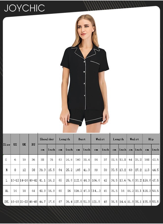 2-piece Classic Spring and Summer Pajamas Modal Smooth and Comfoty Loose Women Nightgown Casual Shirt Collar Short-sleeved Home Clothes Black