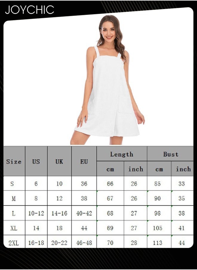 Women Solid Color Polyester Skin-friendly and Absorb- water Bathrobe Massage Stickers Suspenders Nightgown with Pockets for All Seasons White