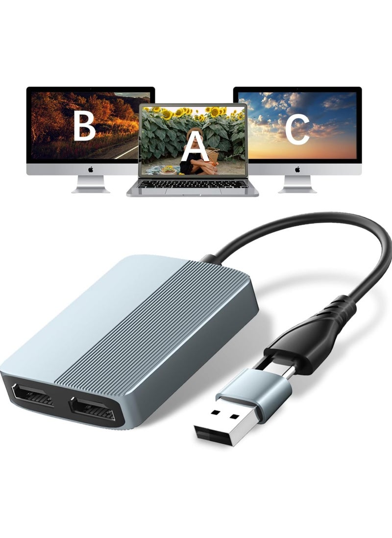 Updated USB 3.0 to Dual HDMI Adapter for Mac and Windows, USB C to HDMI Adapter for Two Monitors, 1080p Dual Monitor Splitter, Extended Display with Three Separate Screens