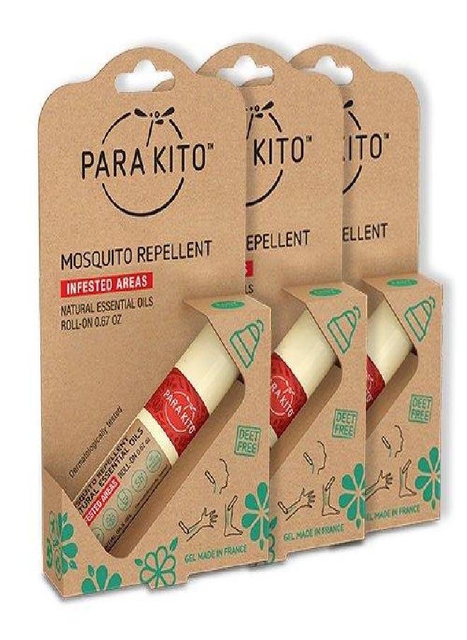 PARAKITO Roll-on Gel Mosquito Repellent for Kids & Adults | w/Vitamin E & Citronella Oil | Travel Size Insect Repellent for Hiking & Camping Accessories | DEET-Free Protection (0.67 oz) 3 Pack