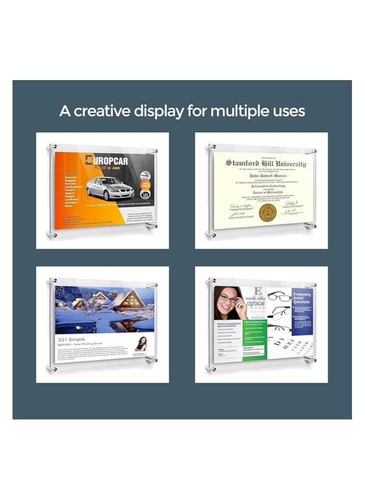 Creative Planet Acrylic A4 Frame Wall Mounted Elegant Double Acrylic Frameless Design Fits A4 size Rulers Photos Certificates Degrees Documents Signs Fits 21cm x 30 cm