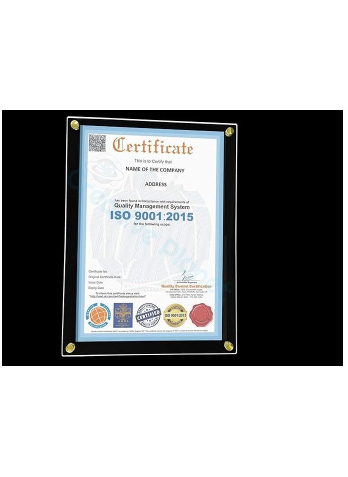 Creative Planet Acrylic A4 Frame Wall Mounted Elegant Double Acrylic Frameless Design Fits A4 size Rulers Photos Certificates Degrees Documents Signs Fits 21cm x 30 cm