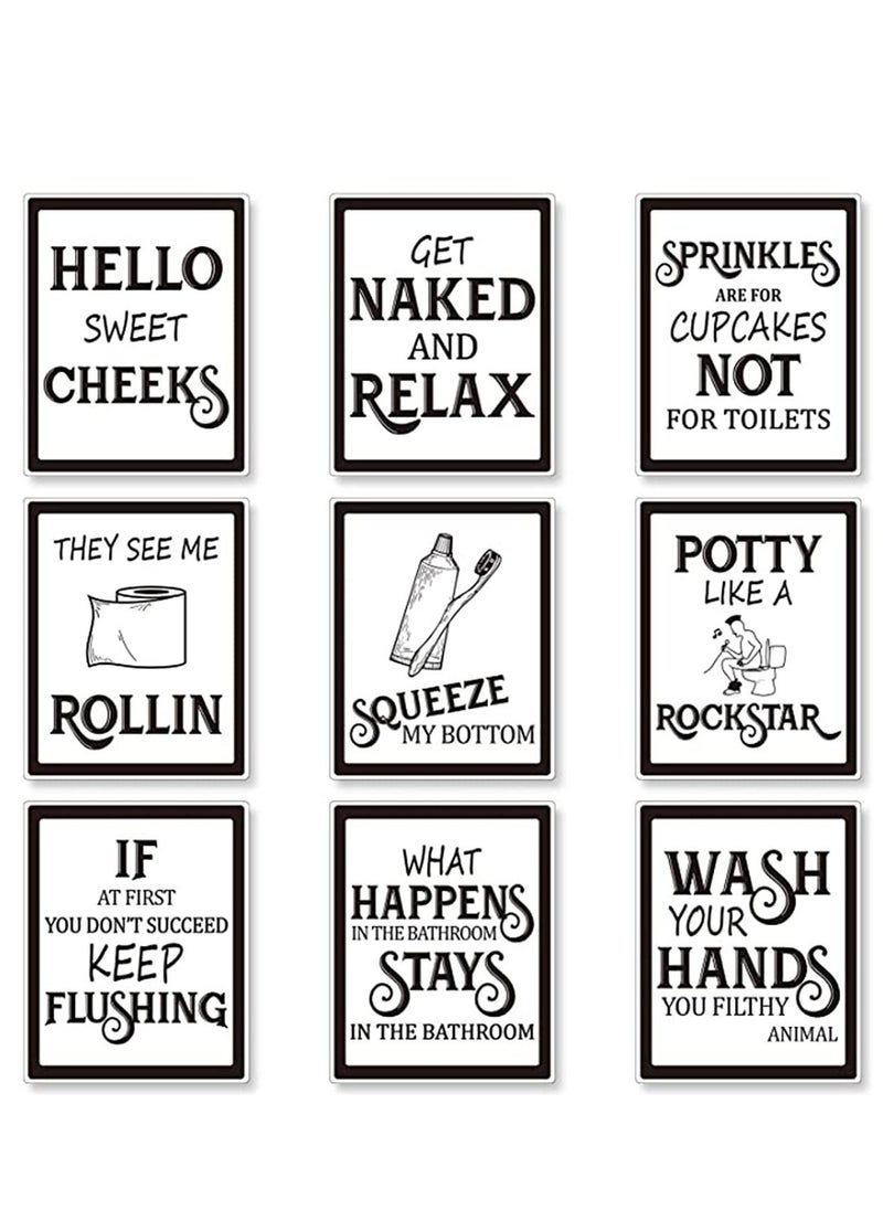 9 Pieces Bathroom Wall Art Pictures Wall Decor, Vintage Bathroom Sign Bathroom Quotes and Sayings Art Prints Bathroom Posters for Wall Restroom Bathroom Decor Pictures Gift, Unframed