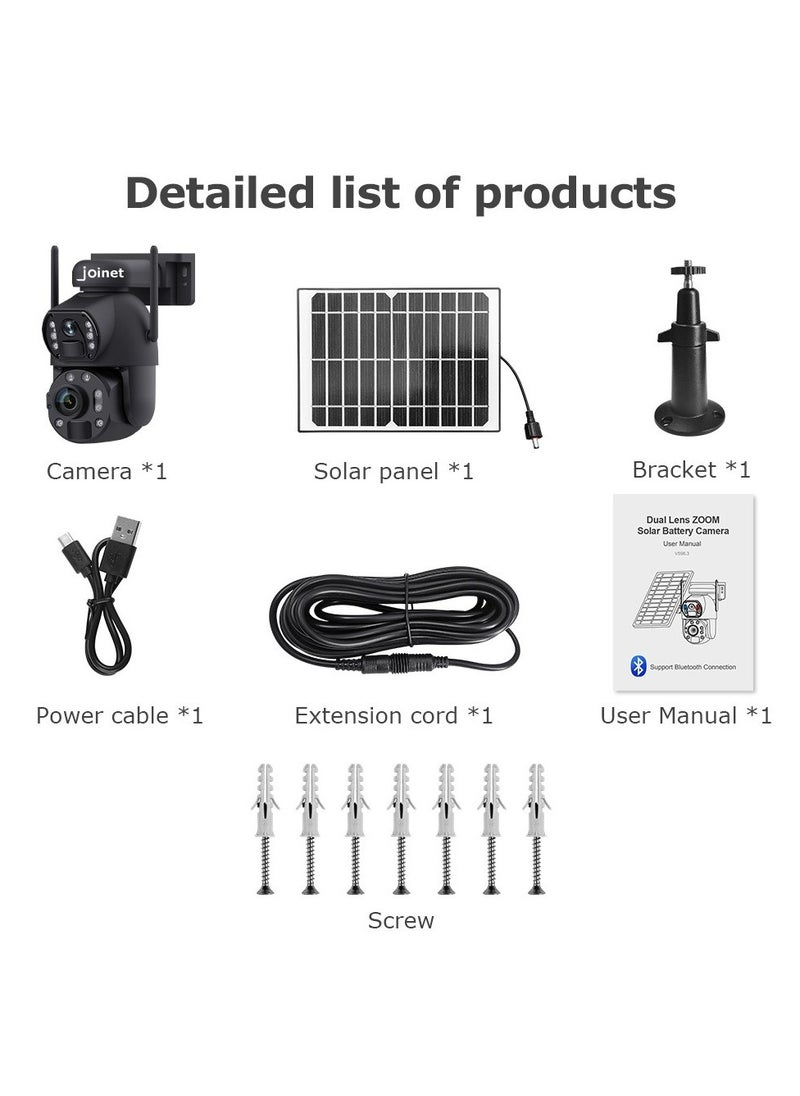 36X Zoom WIFI IP Solar Camera, 6MP, Metal Housing, Vandal-proof, Dual Lens, Wide Angle, Human Tracking, Colour & Laser IR Vision, Dual PIR Sensor, Alarm Lamp, Two-Way Audio, Preset Point & Guards