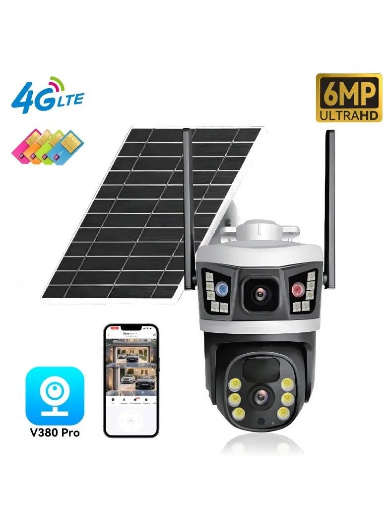 Dual Lens Wireless Solar security Camera V380 WiFi Auto Tracking Outdoor Security Camera  PTZ 4G GSM CCTV Surveillance Security Camera