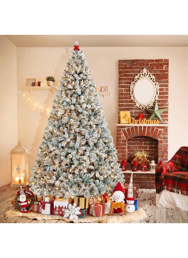 Christmas Tree 8 Feet Artificial Christmas Tree Pine Tree With 1350 Branches And Snow Quick Assembly Metal Hinges And Foldable Base Suitable For Family Interaction 8 Feet