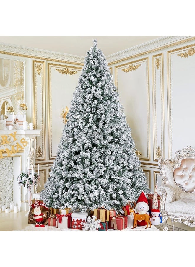 Christmas Tree 8 Feet Artificial Christmas Tree Pine Tree With 1350 Branches And Snow Quick Assembly Metal Hinges And Foldable Base Suitable For Family Interaction 8 Feet