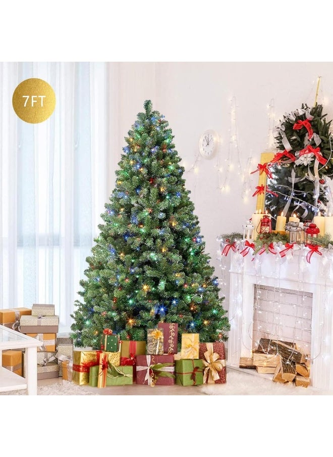 Artificial Christmas Tree 7 Feet With String Light Battery Operated Foldable Metal Stand 1200 Branches Easy Assembly Hinged Tree For Home Decoration Office 7 Feet