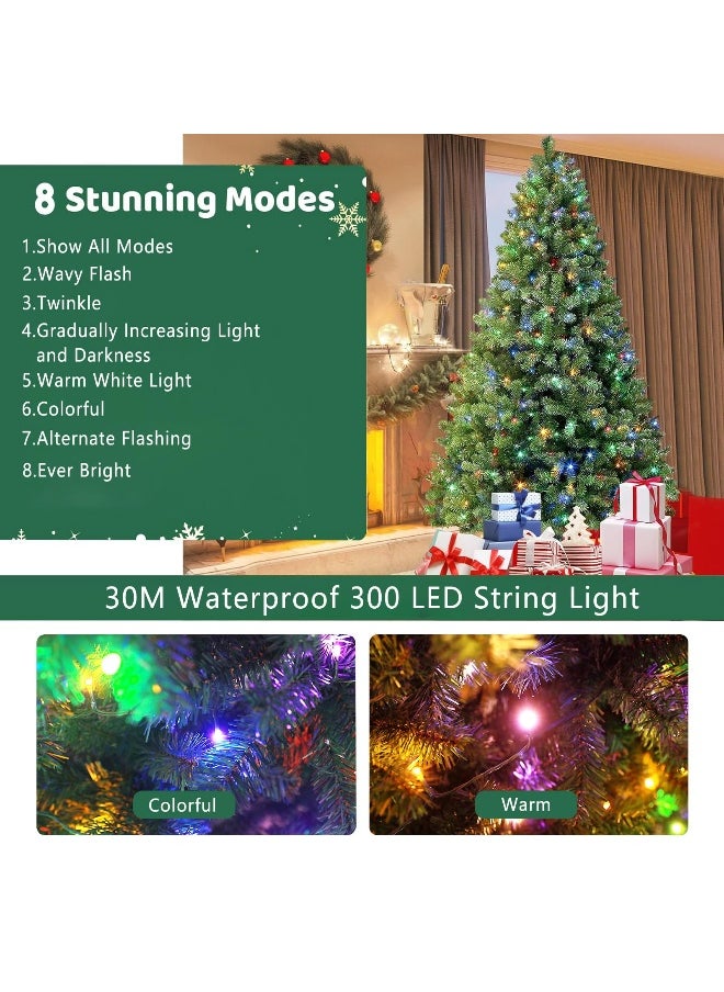 Artificial Christmas Tree 7 Feet With String Light Battery Operated Foldable Metal Stand 1200 Branches Easy Assembly Hinged Tree For Home Decoration Office 7 Feet