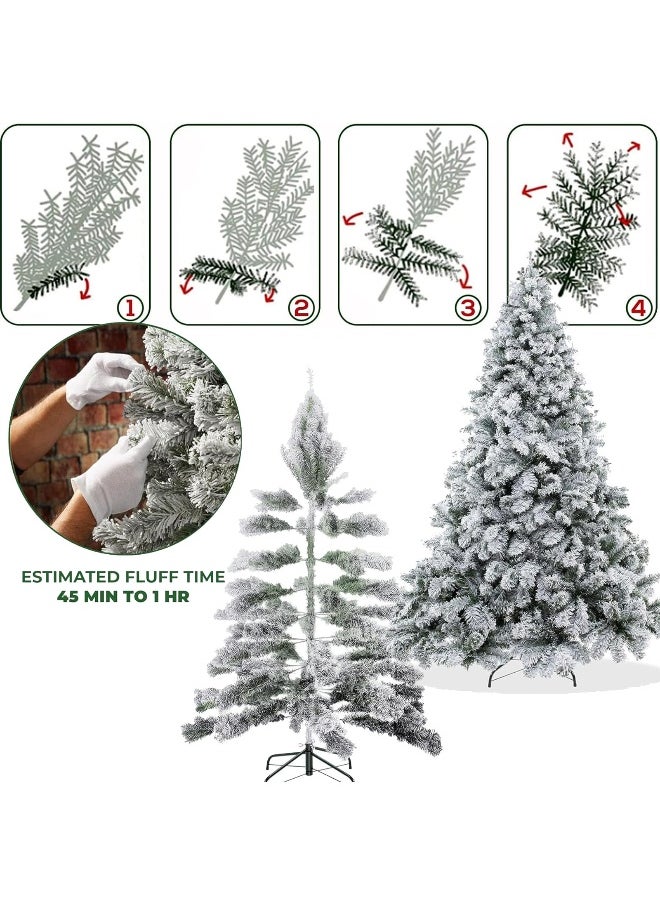 6.9 Feet Premium Snow Flocked Artificial Holiday Christmas Tree Metal Hinges And Foldable Base For Home And Office