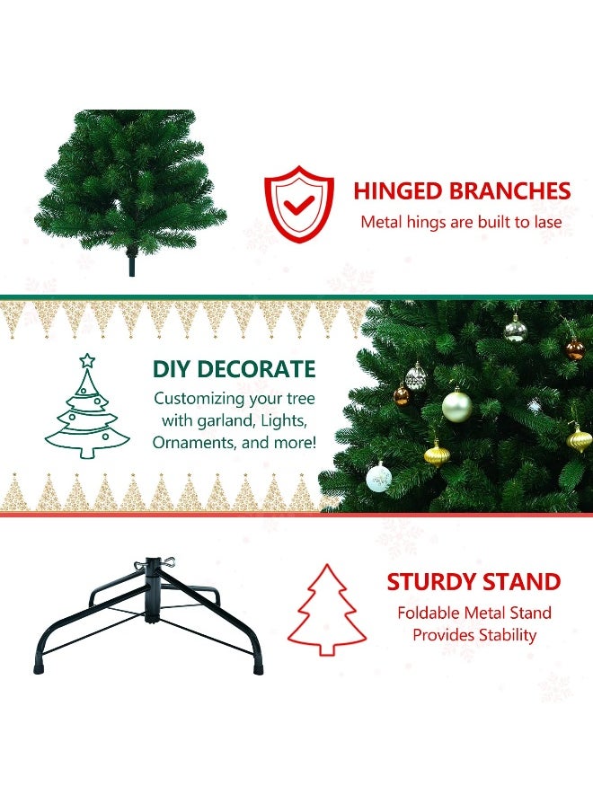 7 Feet Artificial Holiday Christmas Tree With 1200 Branch Tips 210Cm Ideal For Home Office And Xmas Party Decoration Includes Metal Foldable Stand