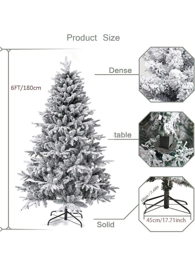 6 Feet Christmas Tree White Flocked Snow Holiday Xmas Tree For Home And Office 180Cm Tall With 900 Full Branches Tips Easy Assembly Metal Stand