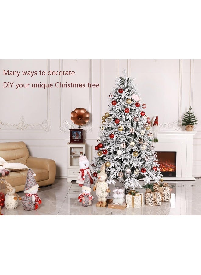 6 Feet Christmas Tree White Flocked Snow Holiday Xmas Tree For Home And Office 180Cm Tall With 900 Full Branches Tips Easy Assembly Metal Stand