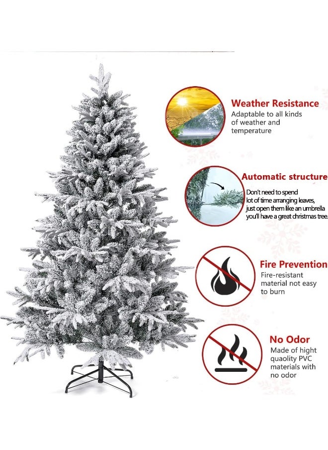 6 Feet Christmas Tree White Flocked Snow Holiday Xmas Tree For Home And Office 180Cm Tall With 900 Full Branches Tips Easy Assembly Metal Stand