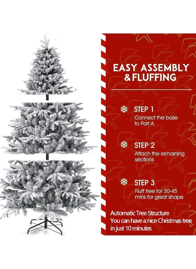 6 Feet Christmas Tree White Flocked Snow Holiday Xmas Tree For Home And Office 180Cm Tall With 900 Full Branches Tips Easy Assembly Metal Stand