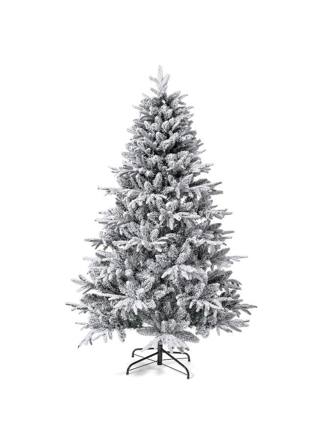 6 Feet Christmas Tree White Flocked Snow Holiday Xmas Tree For Home And Office 180Cm Tall With 900 Full Branches Tips Easy Assembly Metal Stand