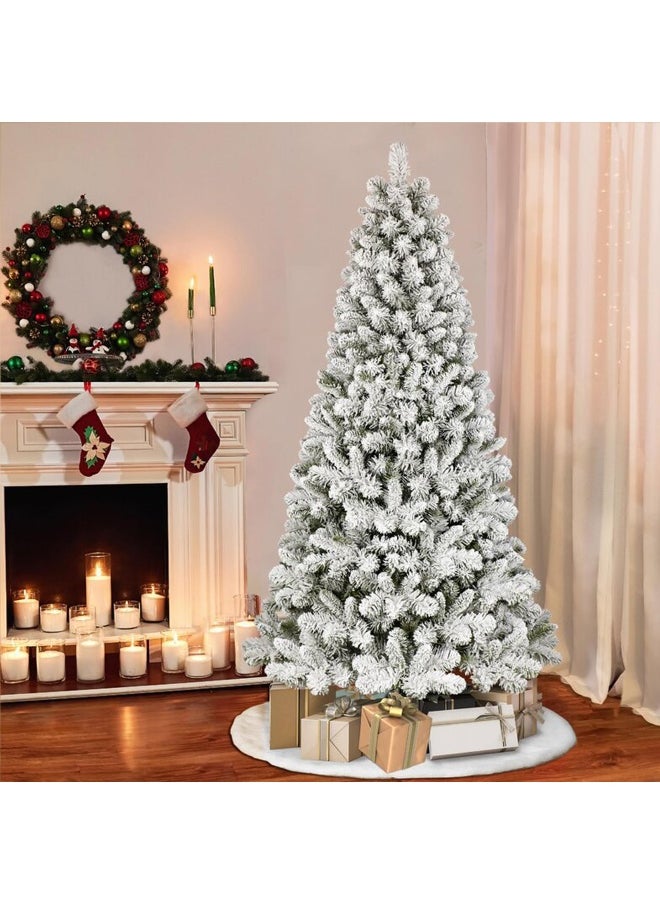 7.9 Feet Premium Snow Flocked Artificial Holiday Christmas Tree Metal Hinges And Foldable Base For Home And Office Party Christmas Decoration With 1500 Branch Tips Full Tree For Indoor And Outdoor