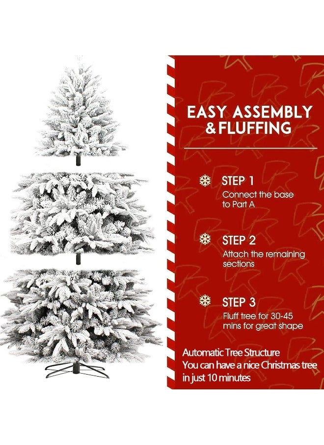 A 7 Feet Snowy Flocked Spruce Christmas Tree For Home And Office With 1100 Branches Easy Assembly And Metal Stand