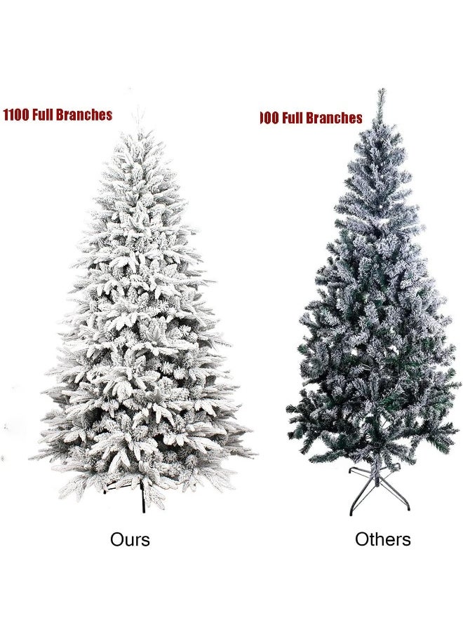 A 7 Feet Snowy Flocked Spruce Christmas Tree For Home And Office With 1100 Branches Easy Assembly And Metal Stand