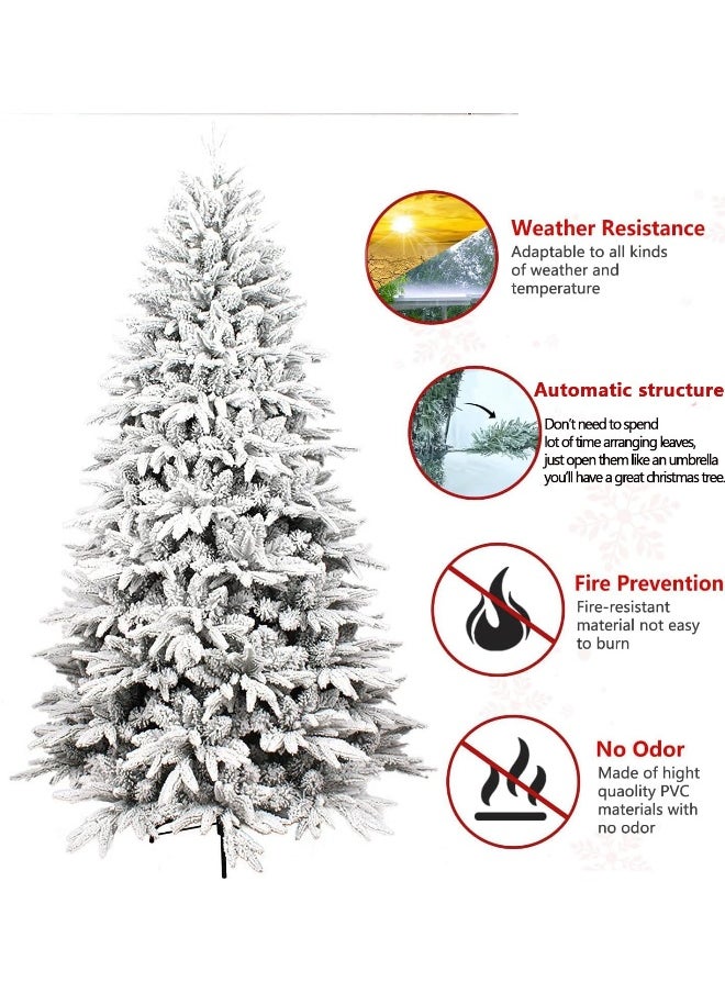 A 7 Feet Snowy Flocked Spruce Christmas Tree For Home And Office With 1100 Branches Easy Assembly And Metal Stand