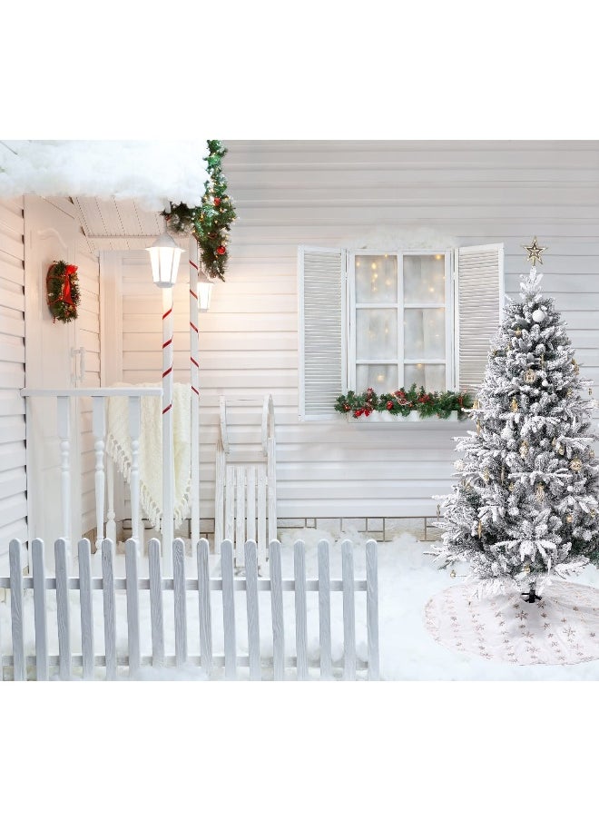 A 7 Feet Snowy Flocked Spruce Christmas Tree For Home And Office With 1100 Branches Easy Assembly And Metal Stand