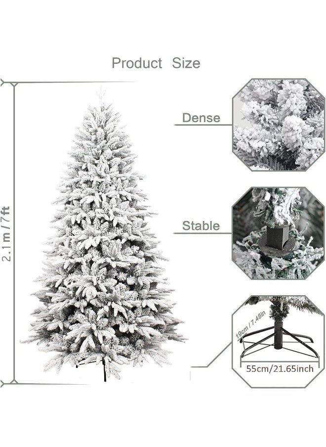 A 7 Feet Snowy Flocked Spruce Christmas Tree For Home And Office With 1100 Branches Easy Assembly And Metal Stand