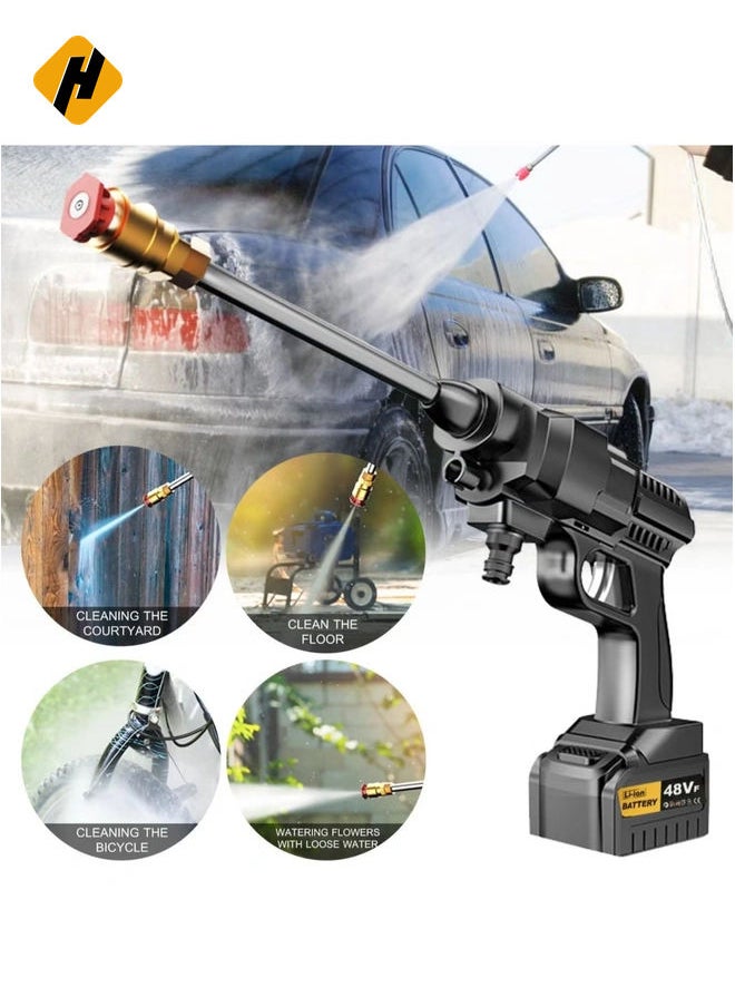 48V 25000mAh 30Bar Cordless High Pressure Car Washer with Nozzles Water Gun Set Garden Cleaning Jet Washing Machine Multi Purpose With Uk 3 Pin Adapter