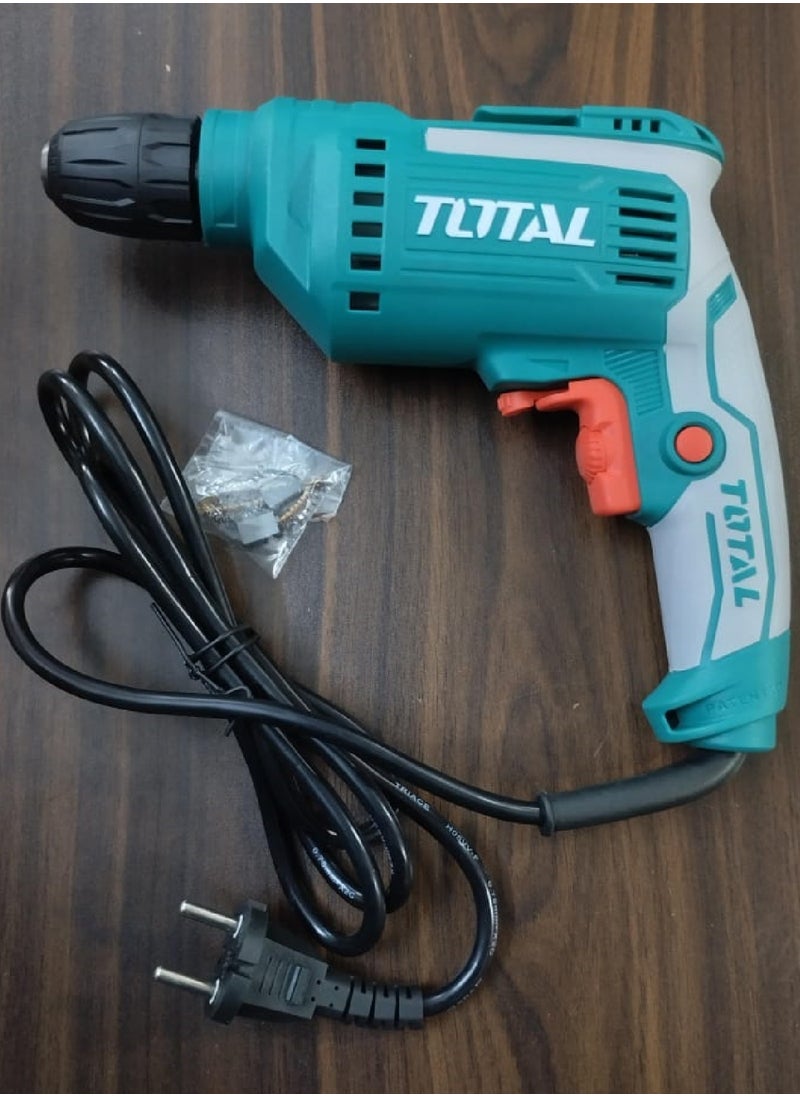 Total Electrical Drill 500W, 10mm Keyless Chuck, 0-3300rpm Variable Speed, Forward/Reverse Switch, Includes Extra Carbon Brushes – TD2051026-2, Ideal for Drilling Wood, Metal & Plastic