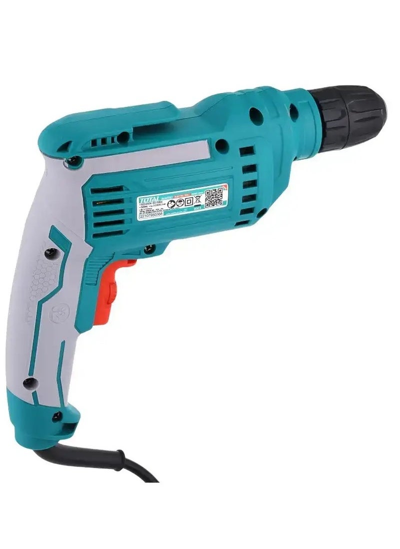 Total Electrical Drill 500W, 10mm Keyless Chuck, 0-3300rpm Variable Speed, Forward/Reverse Switch, Includes Extra Carbon Brushes – TD2051026-2, Ideal for Drilling Wood, Metal & Plastic