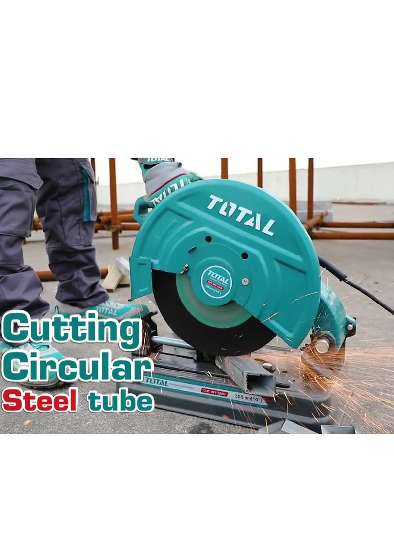 Total Cut Off Saw 2350W, 355mm Blade, Adjustable Cutting Depth & Bevel, 3800rpm, 220-240V, Includes Extra Carbon Brushes & Wrench – TS92035526, Ideal for Metal Cutting