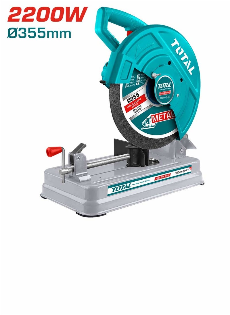 Total Cut Off Saw 2200W, 355mm Blade, 3700rpm, 220-240V, Ideal for Cutting Pipes, Steel & Bars, Includes Cutting Disc – TS223589