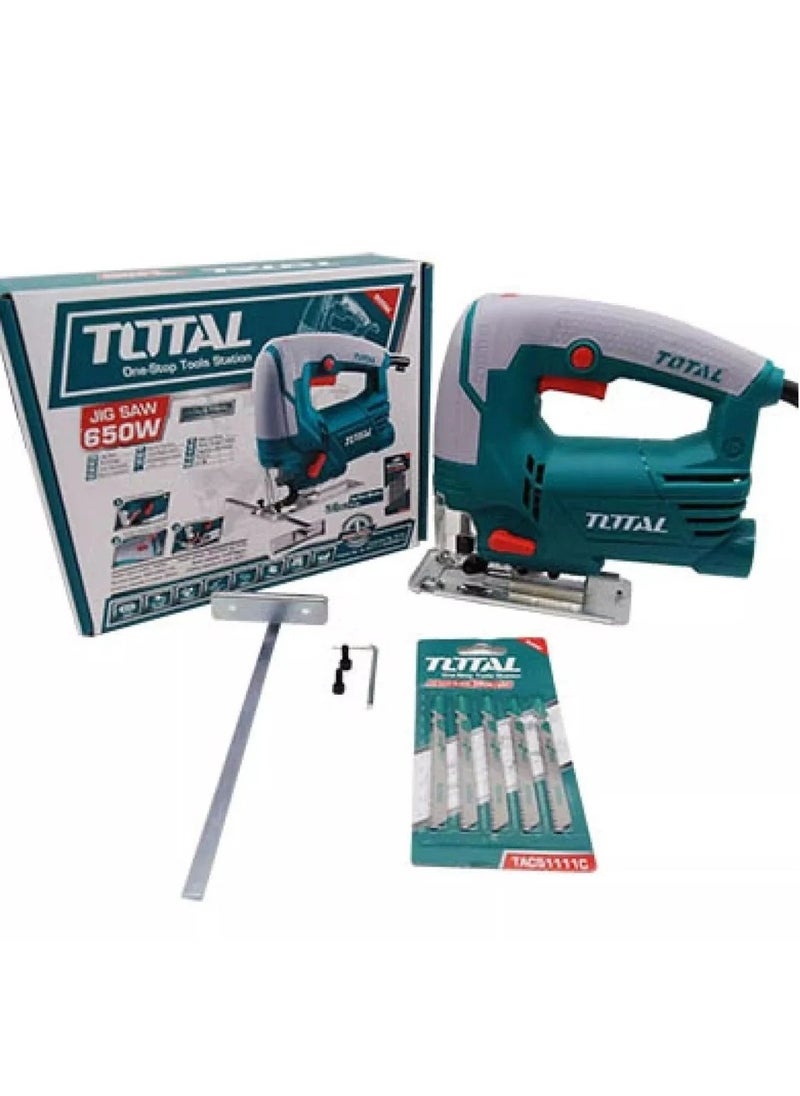 Total Jig Saw 650W, 800-2800rpm Variable Speed, 80mm Wood Cutting Capacity, 8mm Steel Cutting, 4-Step Pendulum Function, Includes 5 Saw Blades & Extra Carbon Brushes – TS206806