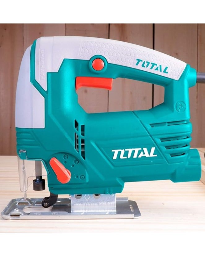 Total Jig Saw 650W, 800-2800rpm Variable Speed, 80mm Wood Cutting Capacity, 8mm Steel Cutting, 4-Step Pendulum Function, Includes 5 Saw Blades & Extra Carbon Brushes – TS206806