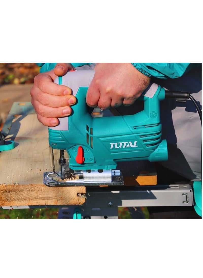 Total Jig Saw 650W, 800-2800rpm Variable Speed, 80mm Wood Cutting Capacity, 8mm Steel Cutting, 4-Step Pendulum Function, Includes 5 Saw Blades & Extra Carbon Brushes – TS206806