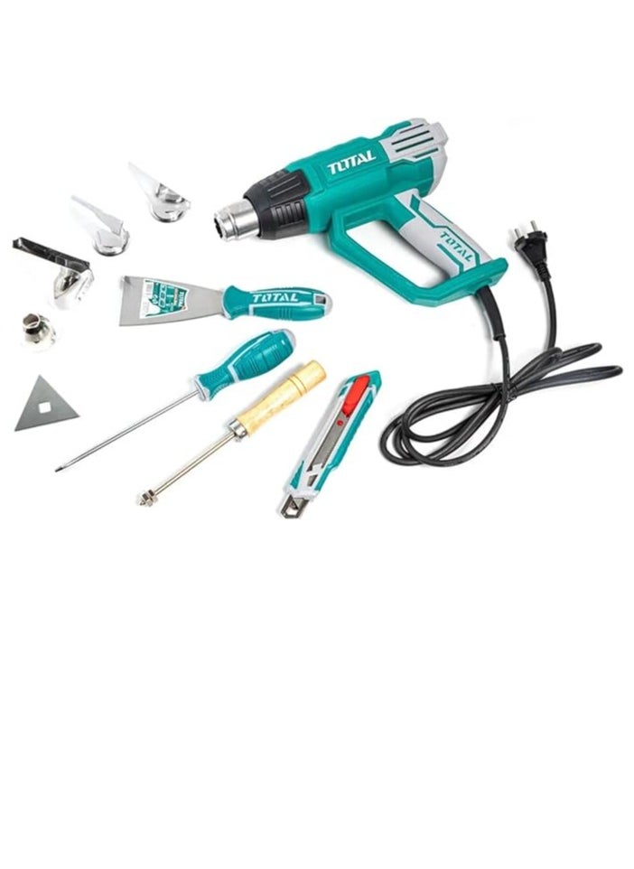 Total 2000W Heat Gun with LCD Display, Adjustable Temperature 50-630°C, Includes 4 Nozzles, Scraper, and Accessories – Ideal for Paint Stripping, Soldering, and DIY Projects – TB20062