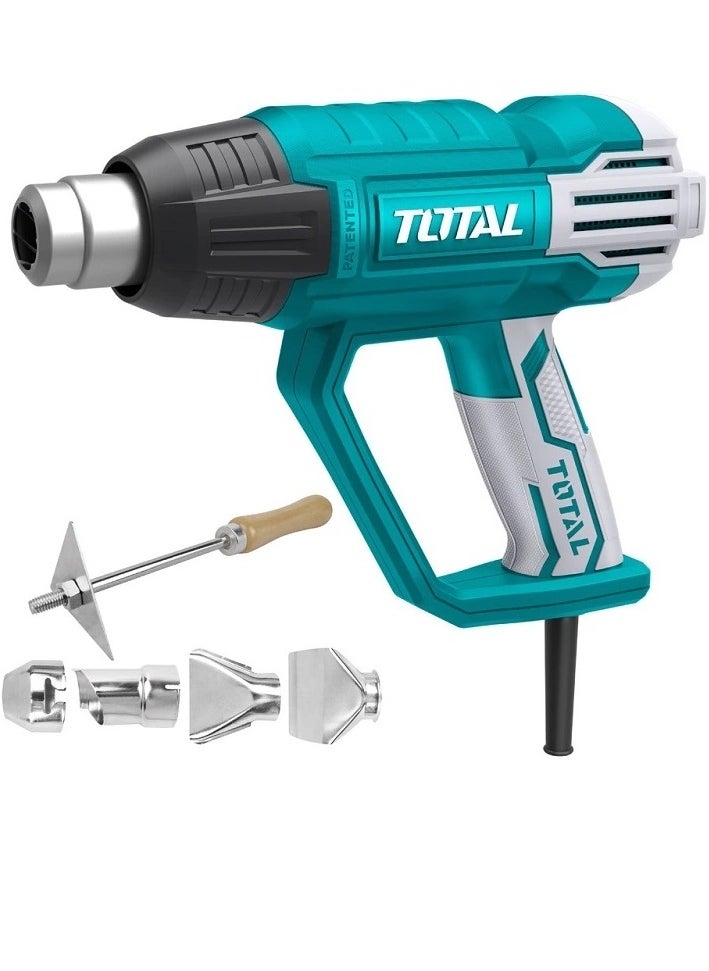 Total 2000W Heat Gun with LCD Display, Adjustable Temperature 50-630°C, Includes 4 Nozzles, Scraper, and Accessories – Ideal for Paint Stripping, Soldering, and DIY Projects – TB20062