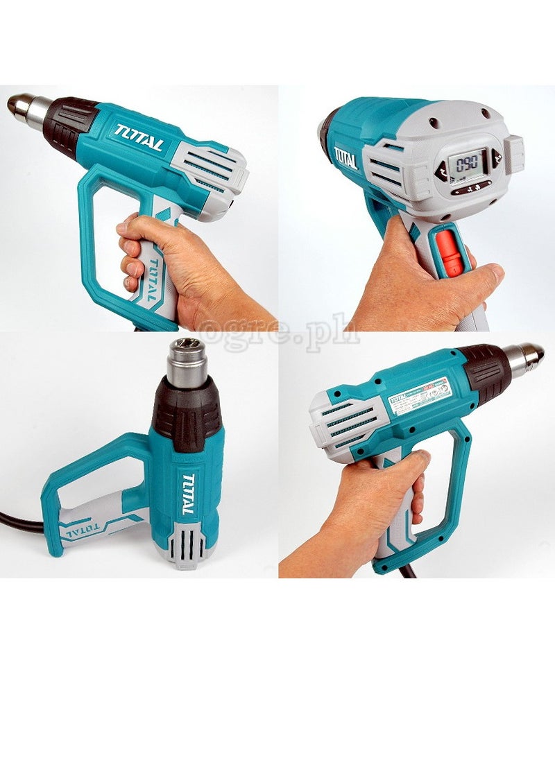 Total 2000W Heat Gun with LCD Display, Adjustable Temperature 50-630°C, Includes 4 Nozzles, Scraper, and Accessories – Ideal for Paint Stripping, Soldering, and DIY Projects – TB20062