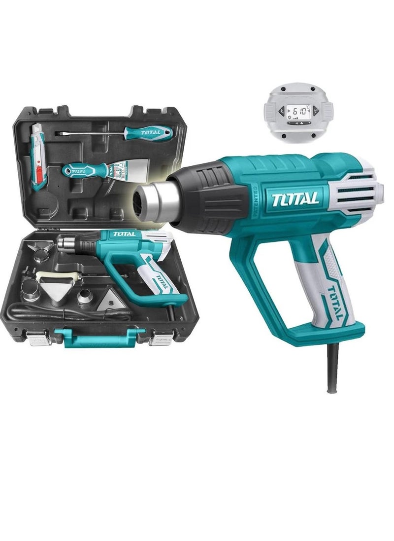 Total 2000W Heat Gun with LCD Display, Adjustable Temperature 50-630°C, Includes 4 Nozzles, Scraper, and Accessories – Ideal for Paint Stripping, Soldering, and DIY Projects – TB20062