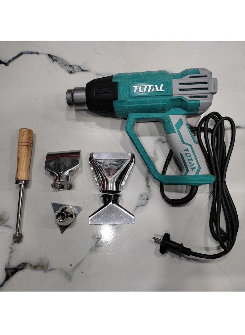 Total 2000W Heat Gun with LCD Display, Adjustable Temperature 50-630°C, Includes 4 Nozzles, Scraper, and Accessories – Ideal for Paint Stripping, Soldering, and DIY Projects – TB20062