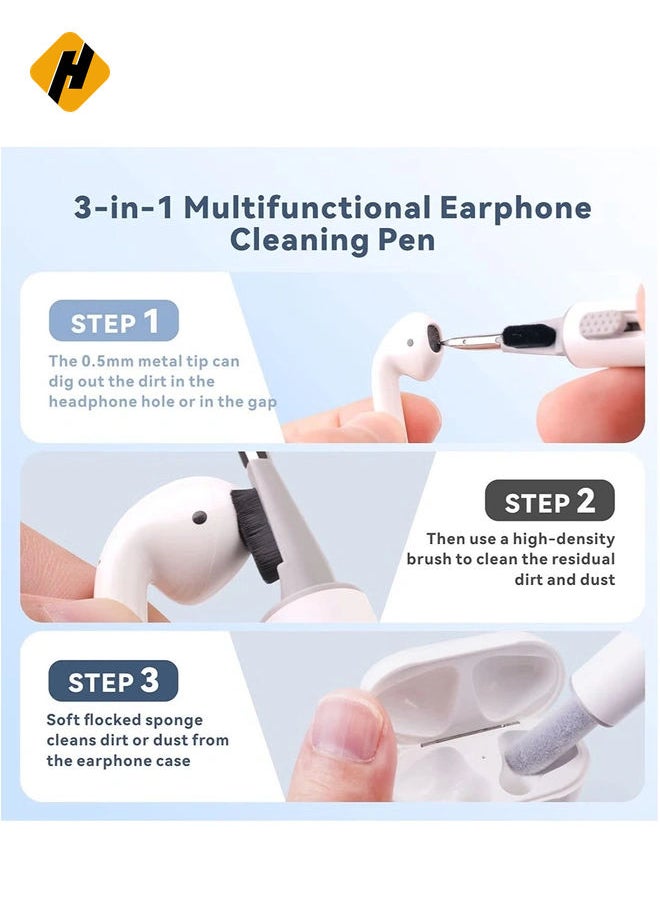 Cleaner Kit for Airpods Pro 1 2 Multi-Function Cleaning Pen Soft Brush for Bluetooth Earphones Case, Wireless Earphones, Wireless Earbuds Cleaning Tools for Huawei Samsung MI Earbuds-White