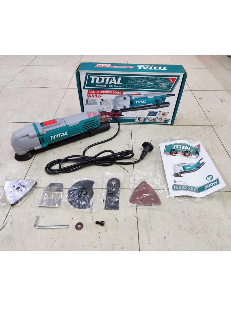 Total Multi-Function Tool 300W with Variable Speed (10000-20000rpm), Includes Scraper Blade, Cutting Blade, Saw Blade, Sand Pad & Sandpapers – TS3006 for Sanding, Cutting & Scraping