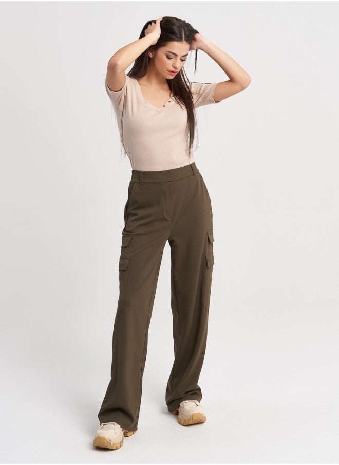 Olive Green Wide-Leg Cargo Pants