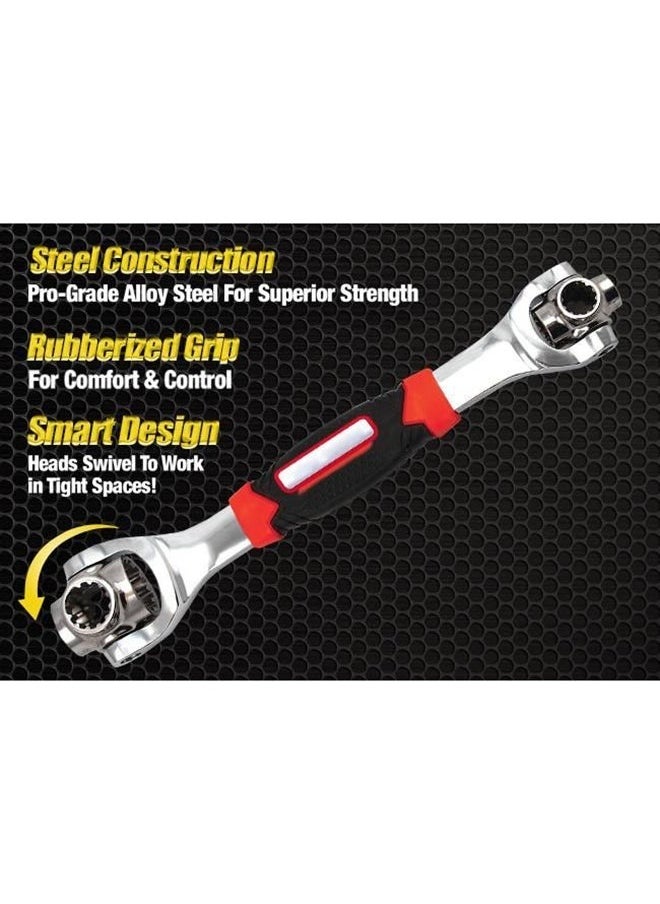 48-In-1 Universal Multi-Socket Tiger Wrench Silver/Black/Red-Universal Wrench Socket Wrench Multifunction Wrench Tool with 360 Degree Rotating Head, Spanner Tool for Home and Car Repair