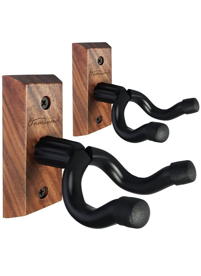 Guitar Wall Mount 2 Pack, Black Walnut Wood Guitar Hanger, U-Shaped Guitar Wall Hanger Mount, Guitar Holder Hook Stand Wall for Acoustic, Electric Guitar, Banjo, Bass, for Guitar Player Men Boy