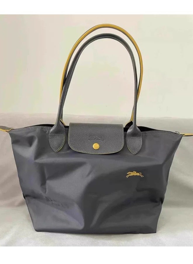 Longchamp women's classic fashion Multi functional Medium travel bag dumpling bag handbag shopping bag long handle shoulder bag Gun Grey