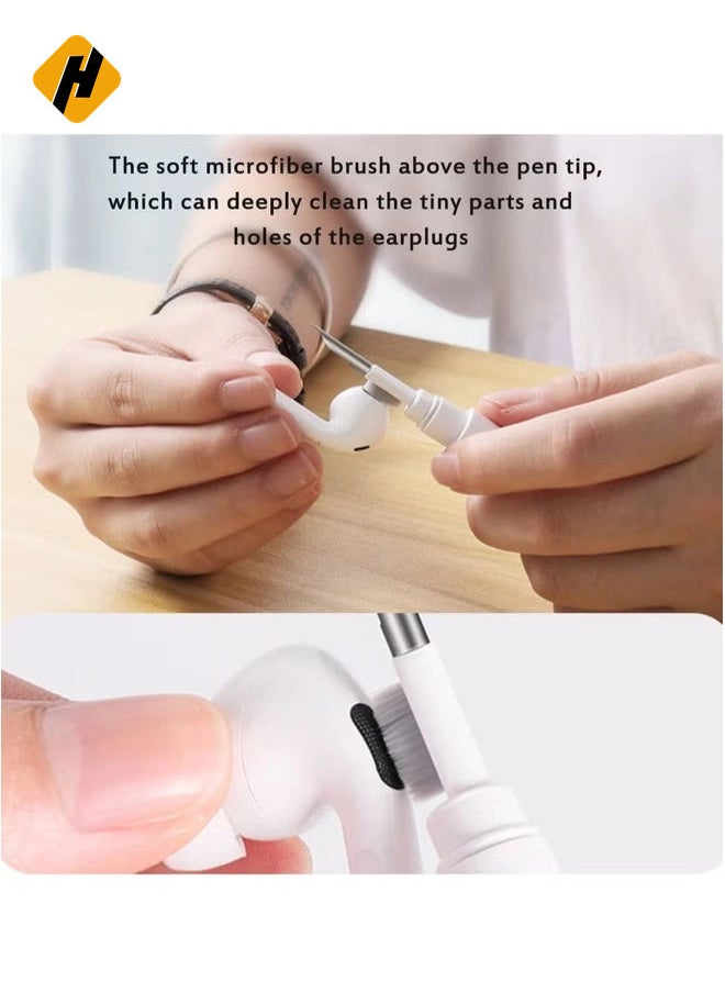 Earbuds Cleaning Pen Fits for Airpods Pro 1 2 3 Multi Cleaner Kit Soft Brush for Bluetooth Earphones Case Compact Portable Multifunctional Cleaning Kit (White)