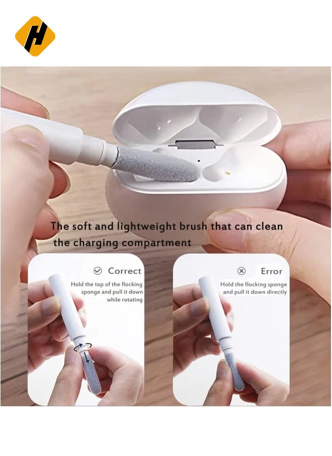 Earbuds Cleaning Pen Fits for Airpods Pro 1 2 3 Multi Cleaner Kit Soft Brush for Bluetooth Earphones Case Compact Portable Multifunctional Cleaning Kit (White)