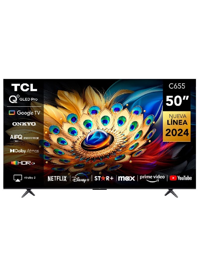 50 Inch 4K HDR10 QLED Pro Smart Google TV with Dolby Vision Black 50C655 50C655 Black